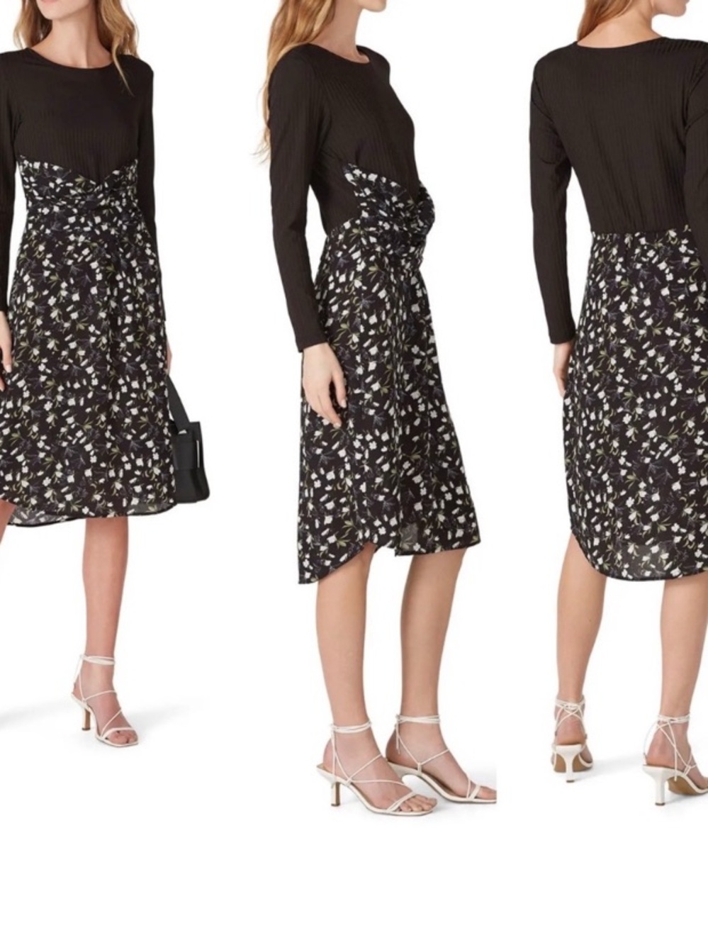 Thakoon Collective Black Floral Twist Midi Dress - Women 14